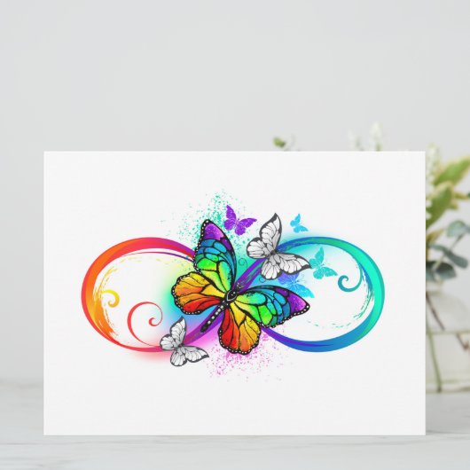 Stralende oneindigheid met regenboogvlinder save the date (Staand voorkant)