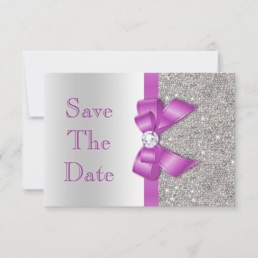 Stralende Orchidee Lint & Diamanten Zilver Save Th The Date (Voorkant)