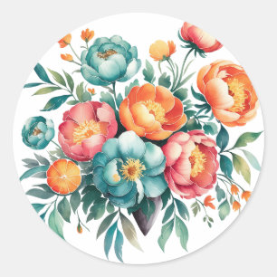Stralende pioen boeket bruiloft ronde sticker