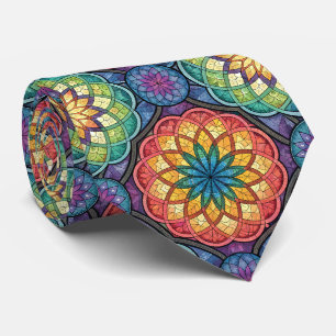 Stralende Regenboog Mandala Mozaïek – Gebrandschil Stropdas