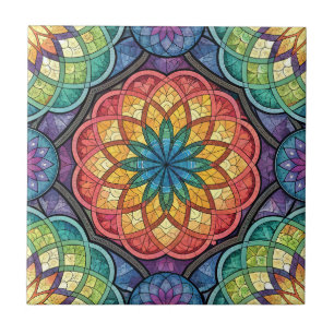 Stralende Regenboog Mandala Mozaïek – Gebrandschil Tegeltje