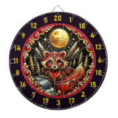 Stralende rode en witte wasbeer onder gouden gloed dartbord (Voorkant)