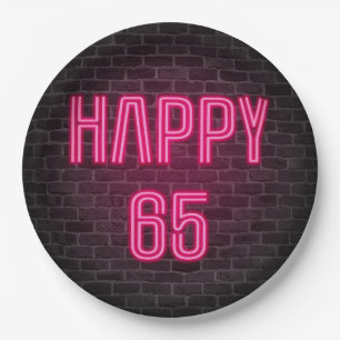 Stralende roze neon zucht voor 65ste verjaardag papieren bordje