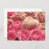 Stralende Roze Rozen en Hart  Briefkaart (Voorkant / Achterkant)