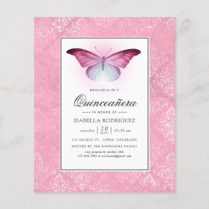 Stralende Roze Vlinder Quinceañera Flyer