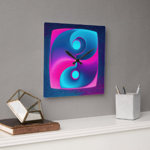 Stralende Spiritualiteit: Levendige Yin Yang Pink Vierkante Klok