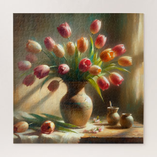 Stralende tulpen schikken in een vaas legpuzzel