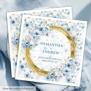 Stralende Waterverf Pastel Blauw Goud Trouwservet Servet