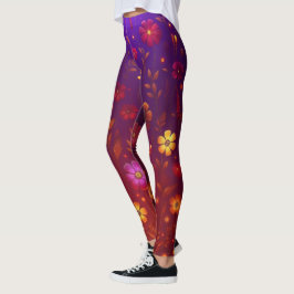Stralende Wildbloemen: Gloeiend Sinaasappel en Paa Leggings