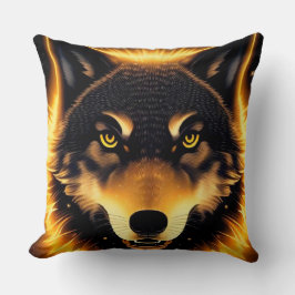 Stralende Wolf Gezicht Verlicht door Gouden Licht Kussen