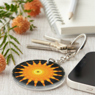 Stralende Zon Mandala Kaleidoscoop Kunst Sleutelhanger