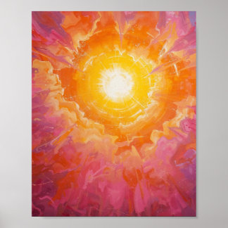 Stralende zon rondom kolkende wolken poster