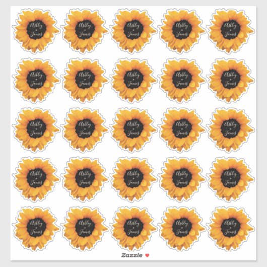 Stralende zonnebloem monogram namen cadeaustickers sticker (Vel)