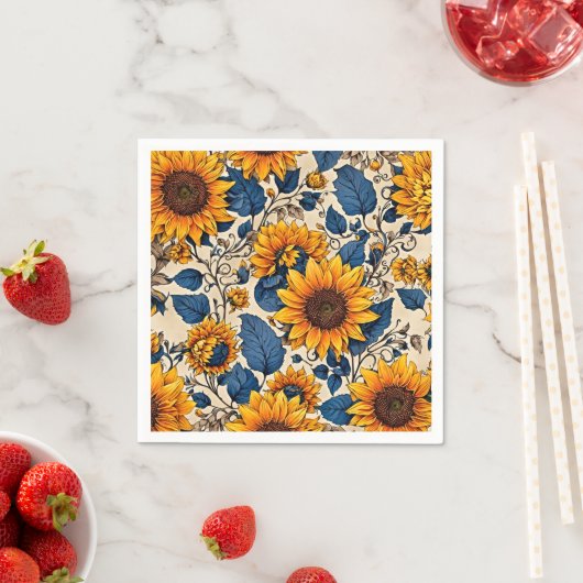 Stralende zonnebloemen: een symfonie van kleurrijk servet (Insitu)