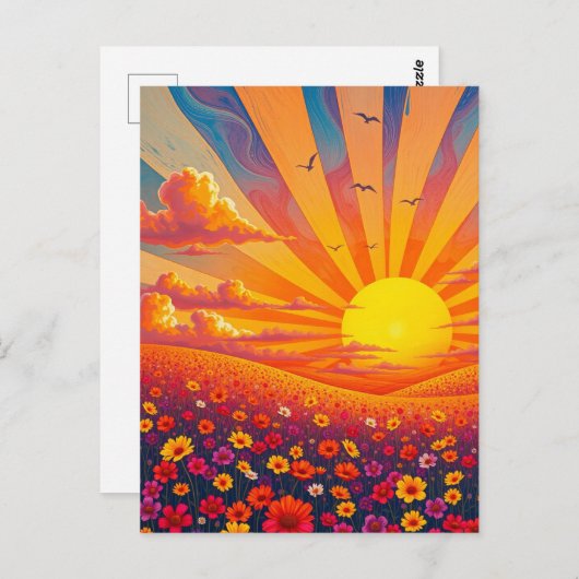 Stralende zonsondergang over grillig landschap briefkaart (Voorkant / Achterkant)