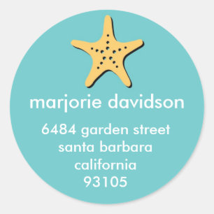 Stralvis adresetiket geel blauw ronde sticker