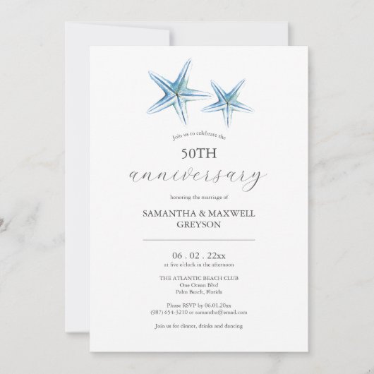 Strand 50e bruiloft Jubileum Uitnodiging Zeester (Voorkant)