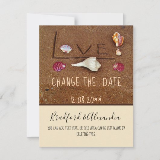 Strand aangepaste bruiloft Shells & Love Save The Date (Voorkant)