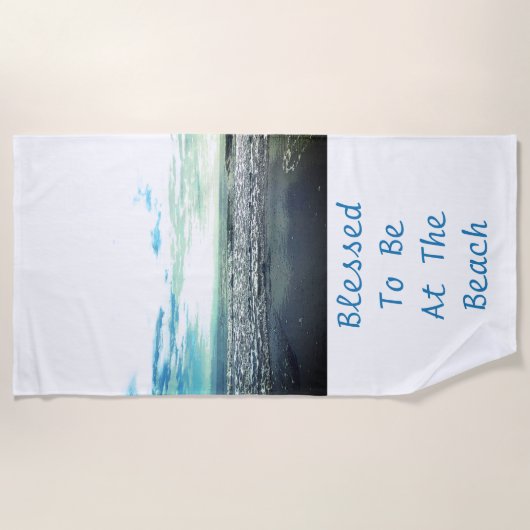 Strand Abstract Fotosjabloon Typografie Blauw Wit Strandlaken (Voorkant)