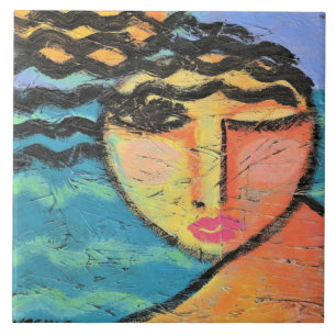 Strand Abstract Portret van een Vrouw op OSB Board Tegeltje