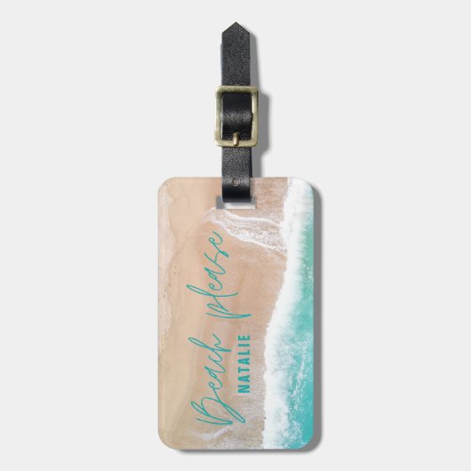 Strand alstublieft zee en zandstrand vakantie stra bagagelabel (Voorkant verticaal)