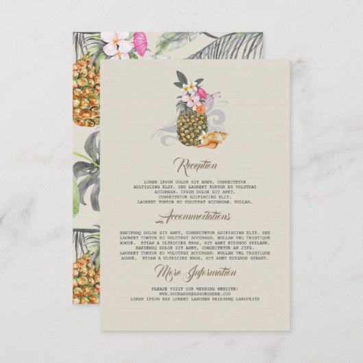 Strand Ananas Bruiloft Informatie Gast Kaart (Voorkant / Achterkant)