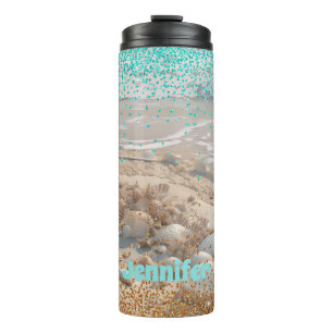 Strand Aqua Gold Glitter Thermosbeker
