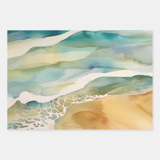 Strand Aqua Green Ocean Cream Zand Bruiloft Inpakpapier Vel (Voorkant 3)