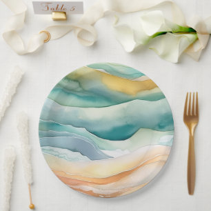 Strand Aqua Green Ocean Cream Zand Bruiloft Papieren Bordje
