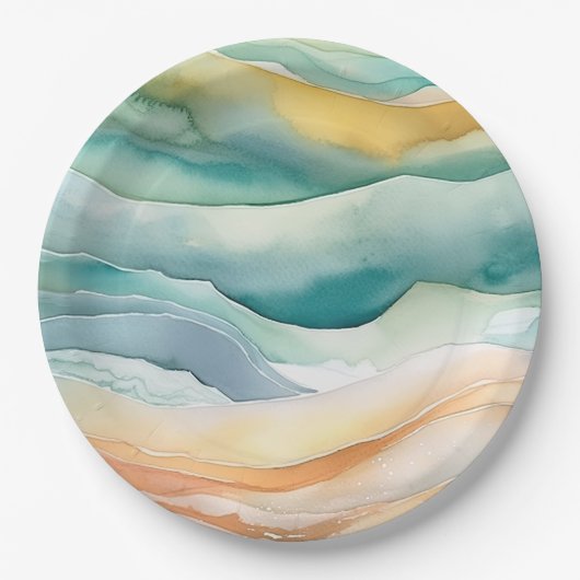 Strand Aqua Green Ocean Cream Zand Bruiloft Papieren Bordje (Voorkant)
