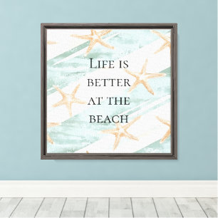 Strand Aqua Mint Starfish Stripes Canvas Afdruk