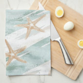 Strand Aqua Mint Zeester Strepen   Theedoek (Quarter Fold)