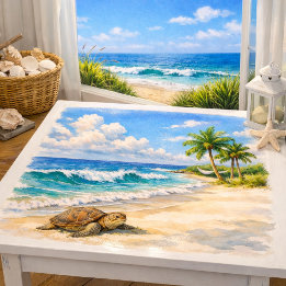 Strand Aquarel met Zeeschildpad  Tissuepapier
