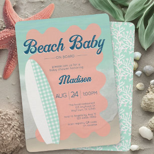 Strand Baby aan boord Coral Mint Gingham Baby show Kaart