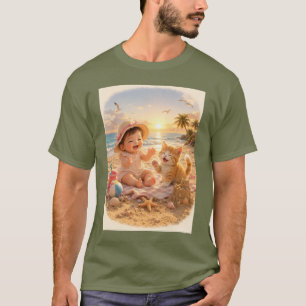 Strand Baby en Kitten Zandkasteel Vreugde T-shirt