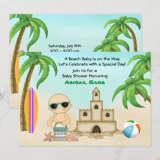 Strand Baby Sandcastle en Surfboard Baby shower Kaart