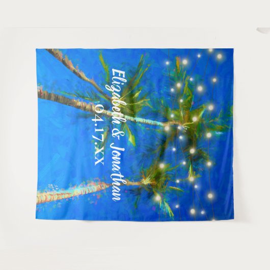Strand Bestemming Trouwdag Palmboom Lichtslingers Wandkleed (Voorkant (horizontaal))