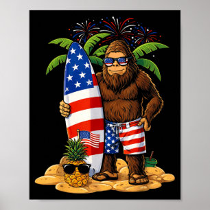 Strand Bigfoot Surf USA 4 juli Patriottisch 250 Poster