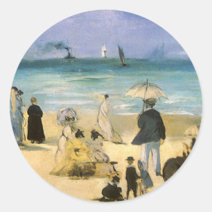 Strand bij Boulogne van Edouard Manet Ronde Sticker