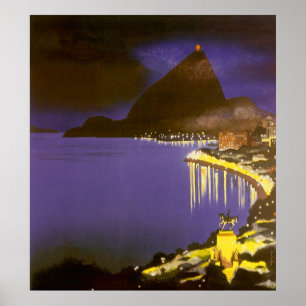  strand bij nacht in Rio de Janeiro, Brazilië Poster