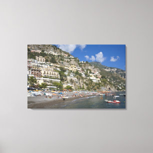 Strand bij Positano, Campania, Italië Canvas Afdruk