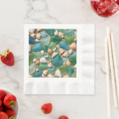 Strand Blauw en Groen Zee Glas en schelpen Servet (Insitu)