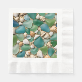 Strand Blauw en Groen Zee Glas en schelpen Servet