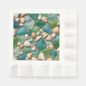 Strand Blauw en Groen Zeeglas en Schelpen Servet (Voorkant)