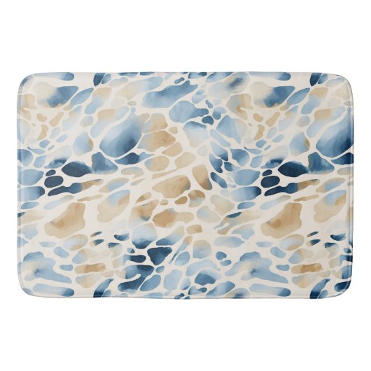 Strand Blauw en Tan Wave Patroon Badmat (Voorkant)