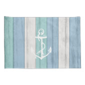 Strand Blauw Hout Nautische Strepen & Anker Kussensloop (Achterkant-Rechts)