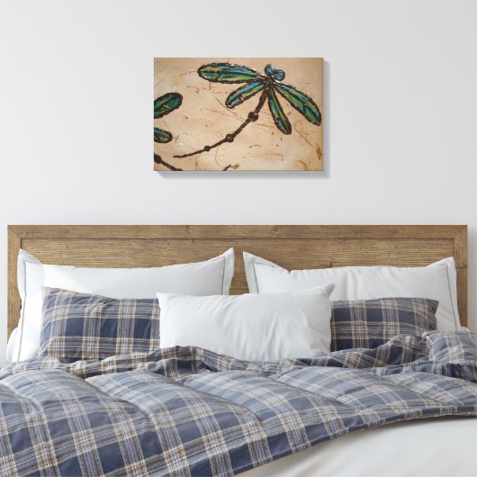 Strand Blauwe en Groene Libel Flit Canvas Afdruk (Insitu (Slaapkamer))