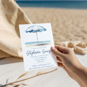 Strand, Blauwe en Witte Parasol, Bruidsborrel Kaart