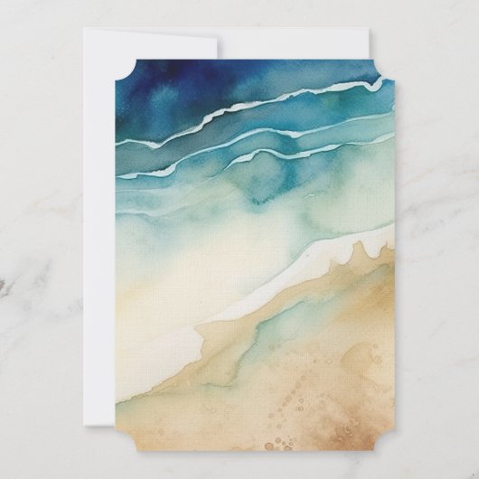 Strand Blauwe Oceaan Zand Bruiloft Kaart (Achterkant)
