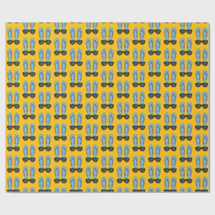 Strand Blauwe Slippers en Zwarte Zonnebril Cadeaupapier